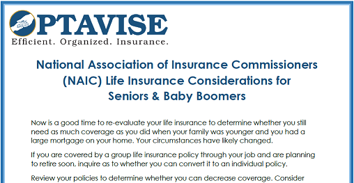NAIC Considerations for Life Insurance Baby Boomers and Seniors