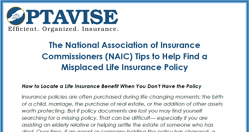 NAIC How to Locate Lost Life Insurance Policy