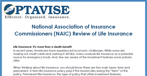 NAIC Review of Life Insurance