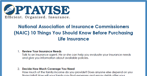 NAIC Top 10 for Purchasing Life Insurance